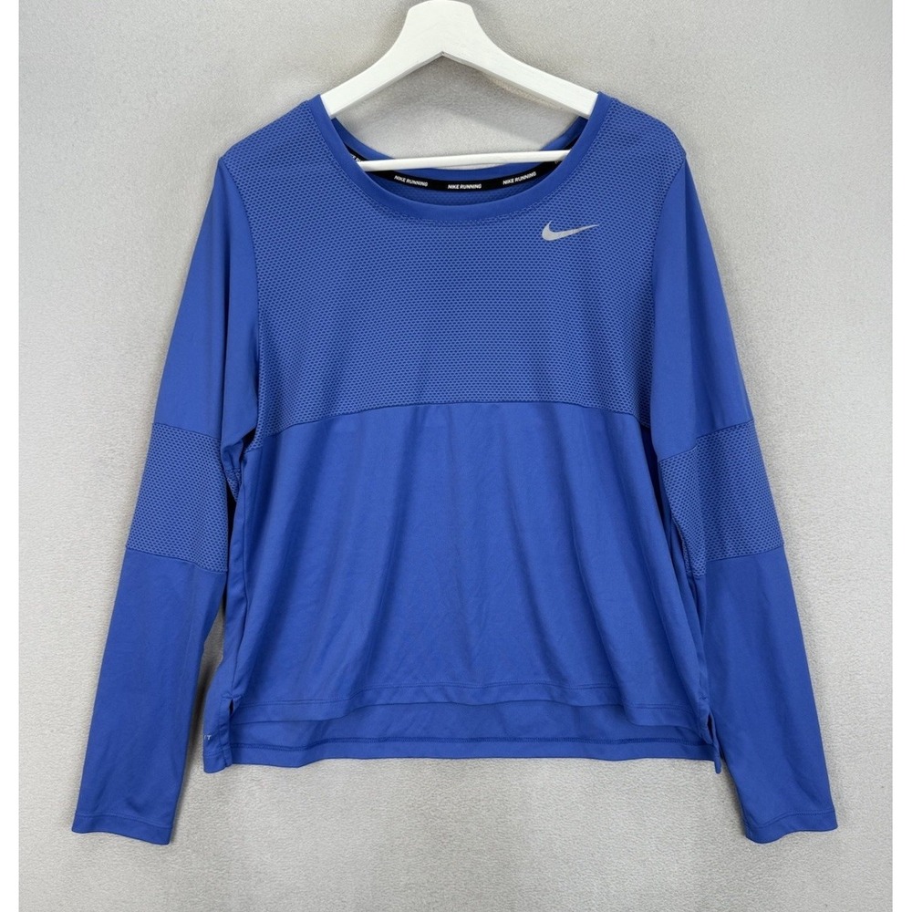 Nike Sweatshirt Women's XL Swoosh Blue Running Dri Fit Pullover Sportswear
